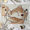 Tapis de Table en lin chat mignon dessin animé motif Animal napperons pour enfants enfants cuisine salle à manger tapis tampons ► Photo 3/6