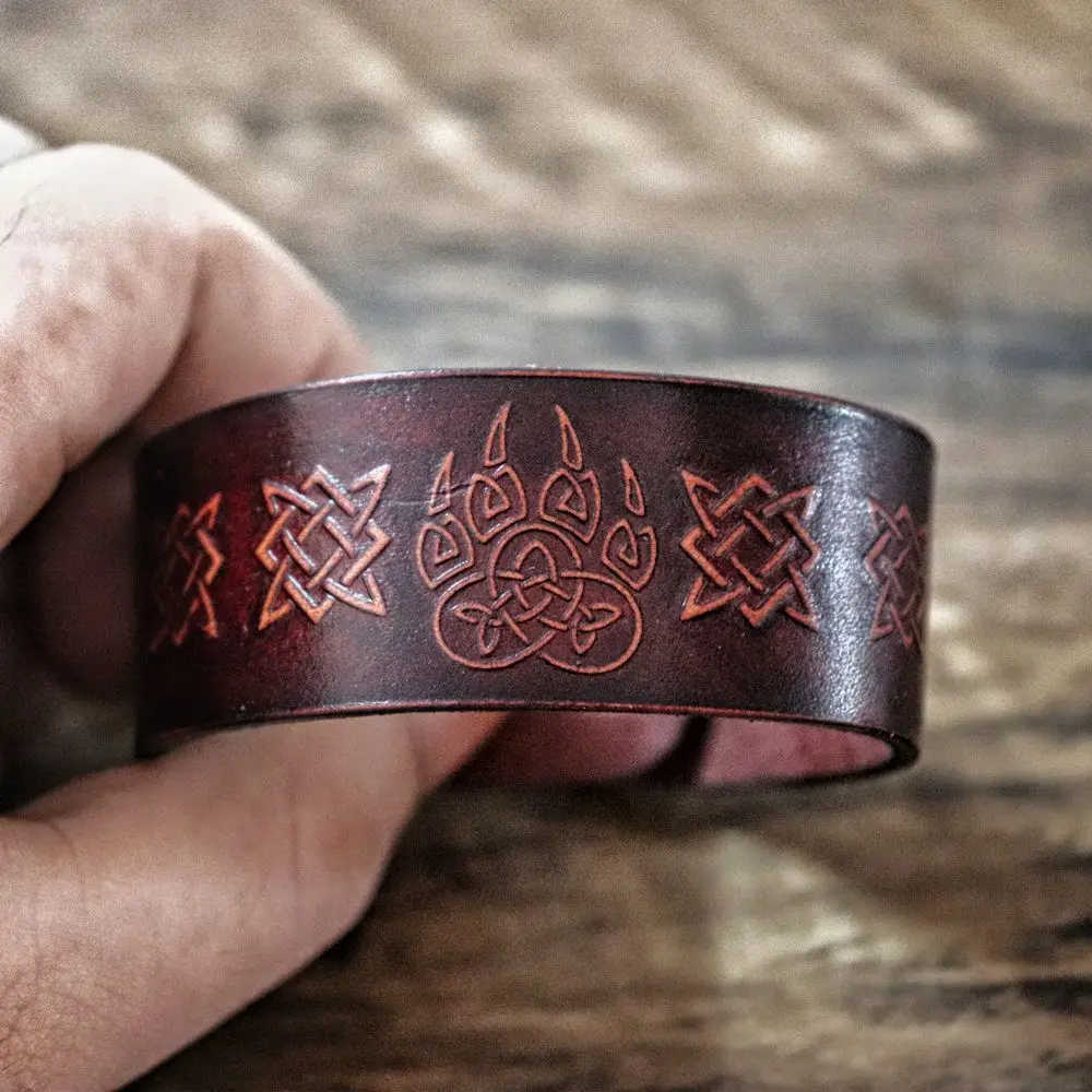 Викинг Медведь коготь браслет окрашенная кожа Norse Odin запястье манжеты кельтский узел браслет нордический амулет ювелирные изделия