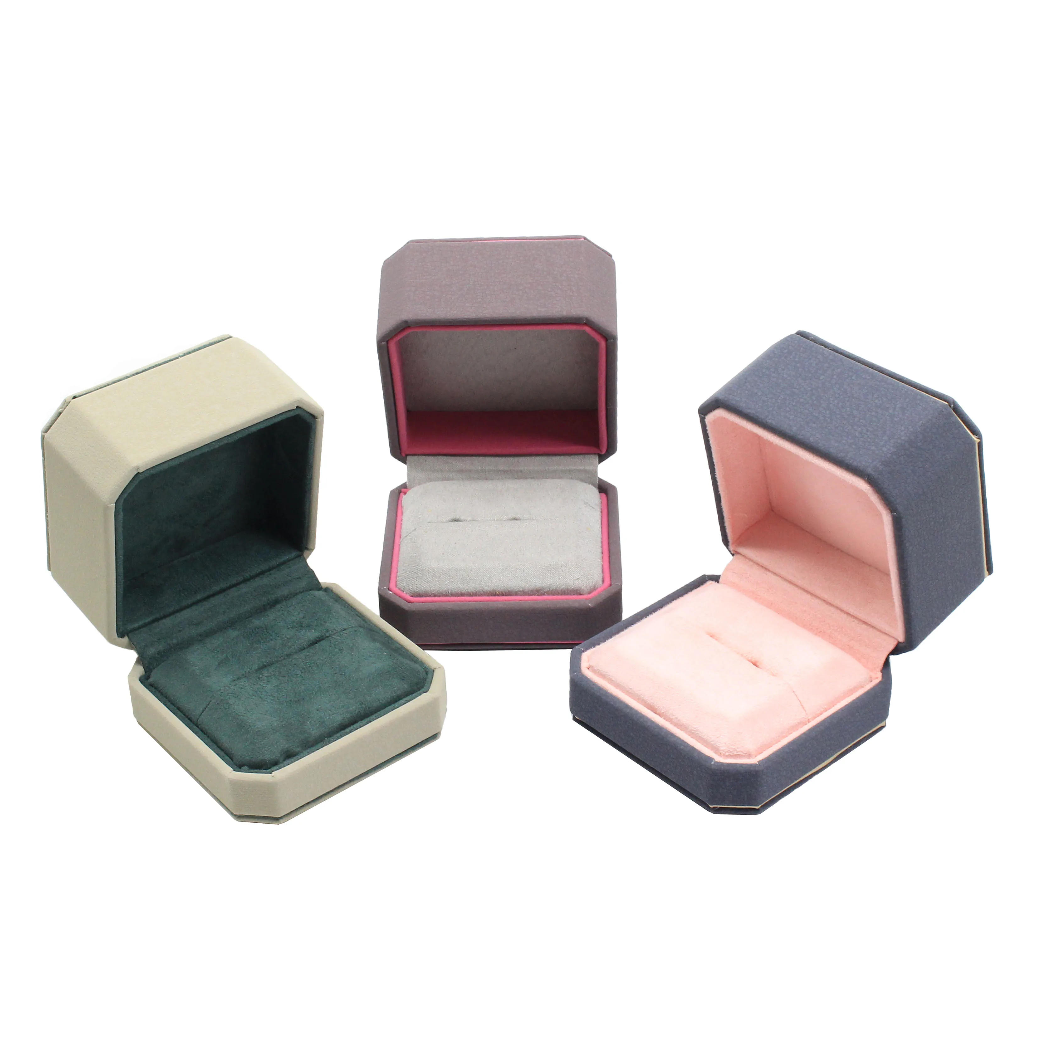 Классическая восьмиугольная коробка для колец, высококачественная искусственная кожа, бархат, серый, фиолетовый, красный, синий, подарок на день Святого Валентина, коробка для хранения ювелирных изделий