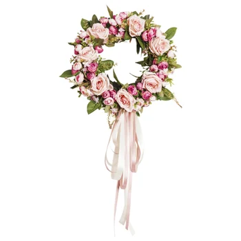 

New Beautiful Heart-shaped Artificial Rose Flowers Wreath Round Wedding Garland Rose Floral Loop Wedding Party Home Decor