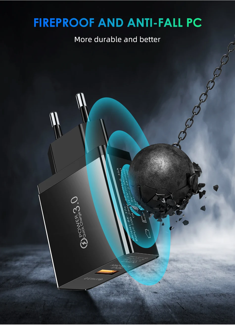 GTWIN Quick Charge 3,0 18 Вт QC 3,0 быстрое зарядное устройство USB портативное зарядное устройство для мобильного телефона iPhone 11 samsung Xiaomi huawei