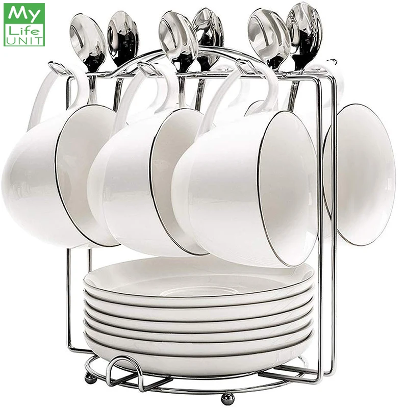Coffee Mug Cup Holder Cup and Plate Stand Rack with 6 Hooks for Large Mug
