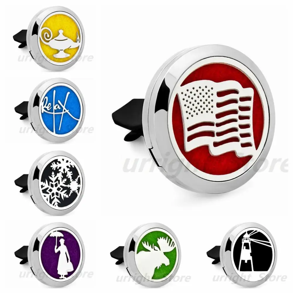 

Flag Lamp snowflake Aroma Essential Oil Car Diffuser Locket Vent Clip 316L Stainless Steel perfume locket Magnetic 10Pad as gift