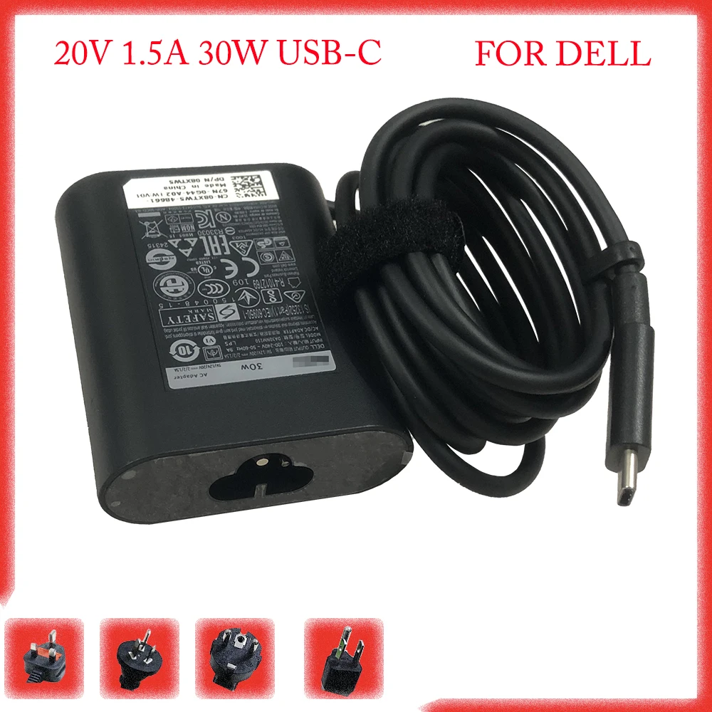 Оригинальные для Dell 30 Вт USB-C HA30NM150 DA30NM150 0F17M7 08XTW5 Latitude 11 5000 5175 7275 XPS 12 9250 адаптер