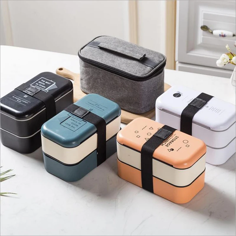 

NEW Portable Double-Layer Healthy Material Lunch Box Plastic Large-Capacity Student Office Worker Microwave Dinnerware Food box