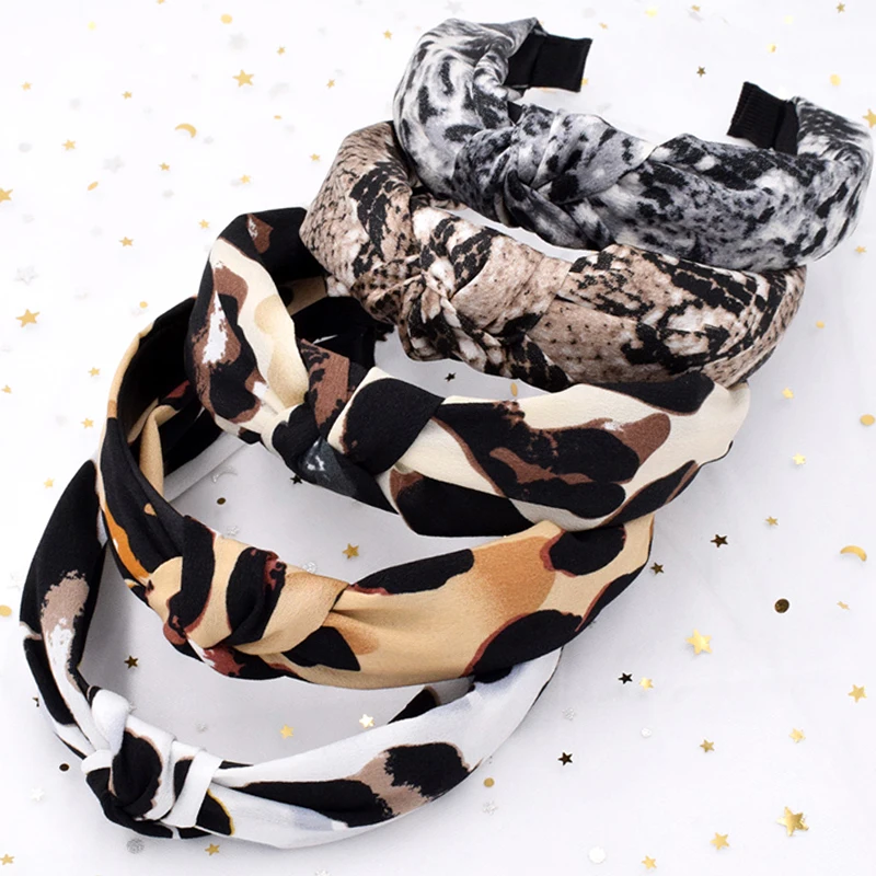 

Women Trendy Hairbands Leopard Pattern Snake Animal Print Width Headband Knotted Head Hoop Hair Accessories Fashion Headwear Hot