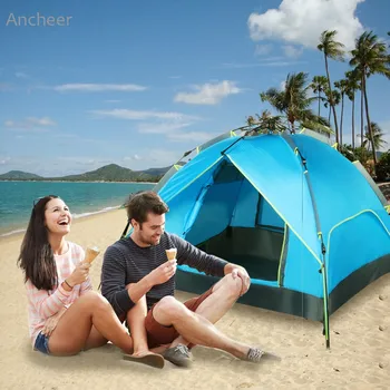 

Ancheer New Blue 3 In 1 Design Double Layers 3-4 Person Quick Pop Up Buckle Waterproof Camping Hiking Portable Tent