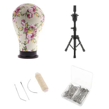 

150pcs Wig T-Pins + Mannequin Head + Wigs Making Display Stand + Sewing Thread for Wigs Making Styling Hair Extension Supplies