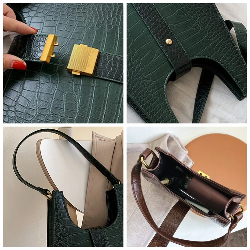 Retro Crocodile Pattern Women Shoulder Bags High Quality Pu Women Handbags Simple Designer Solid Totes Female Hand Bag New