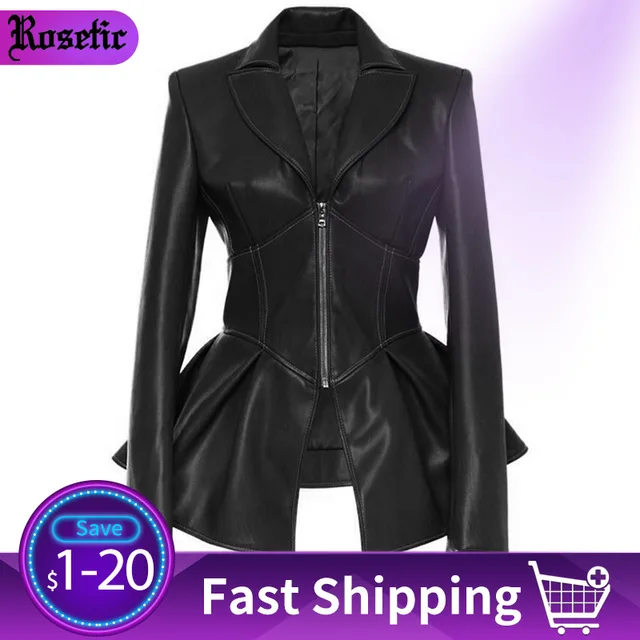 US $23.03 Rosetic Women Jacket Black Gothic Faux Leather PU Jacket Women Winter Spring Motorcycle Jacket Blac