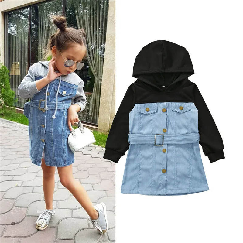 Модное осеннее платье для девочек, платье с длинными рукавами и капюшоном, детская одежда, Новая повседневная детская одежда, платья с поясом для девочек