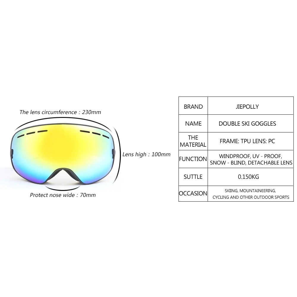 Двухслойные лыжные очки UV400 антизапотевающие маски для мужчин и женщин сноуборда
