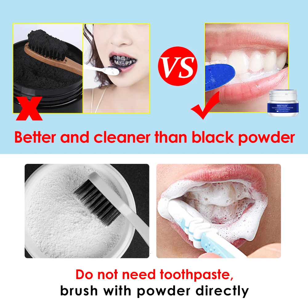 BREYLEE Teeth Whitening Powder Remove StainsPlaque Cleaning Hygiene Bleaching Dental Toothpaste Tools Oral White Teeth Care 30g