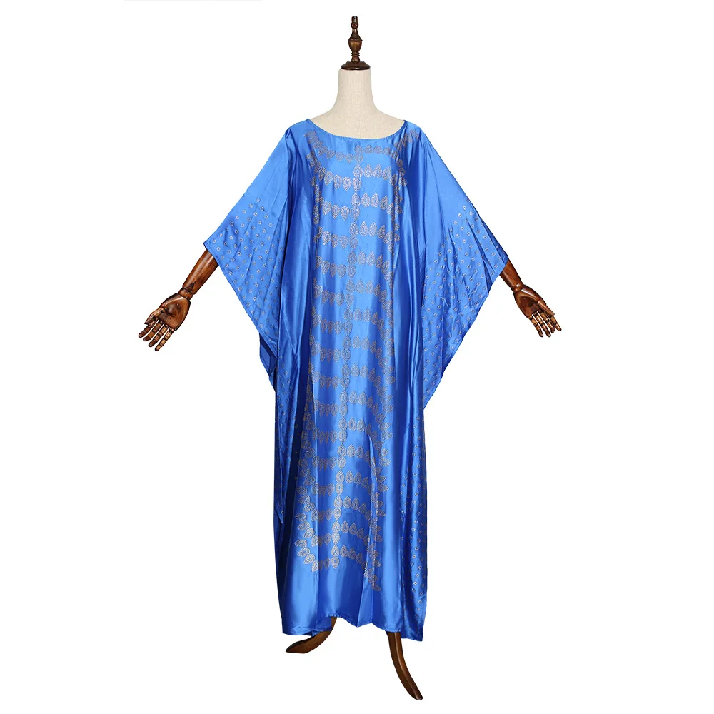 Африканский дизайн Дашики платье Бисероплетение шелк Базен хиджаб элегантный макси халат платья Broder Riche сексуальный тонкий традиционный хипстер - Color: blue