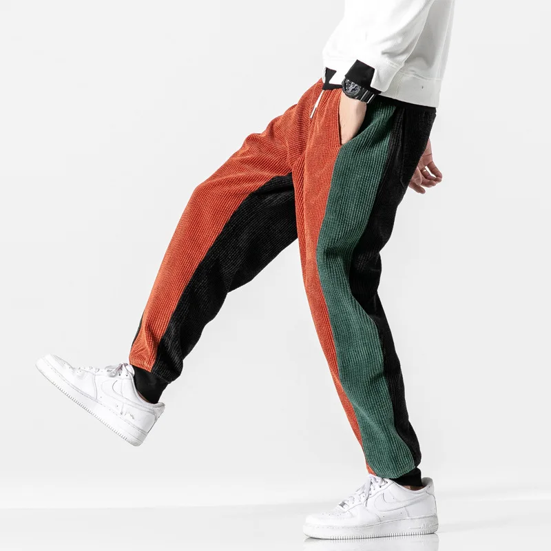

2019 Autumn And Winter Japanese-style Versatile Contrast Color Joint Harem Pants Large Size Thick Loose Straight Corduroy Men Lo