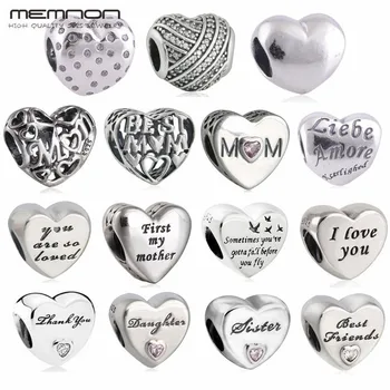 

Mother's day collection love mon charms 925 Sterling silver jewelry hearts beads fit charm bracelets necklace DIY Memnon BE104