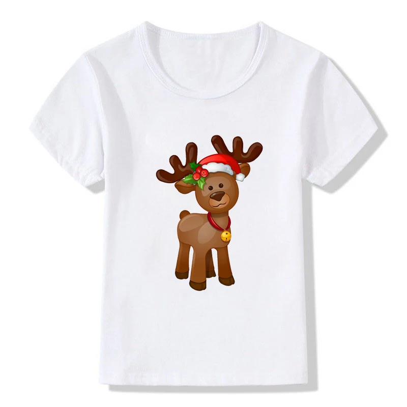 Новинка; Kawaii; футболка с оленем; милая детская футболка с графикой; модная Рождественская футболка в стиле Харадзюку; хипстерские футболки для мальчиков и девочек