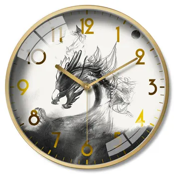 

Bedroom Mute Circular Personality Watch Light Luxury Hanging Watch Ink Painting Set Clock Chinese Style Modern Design Timer
