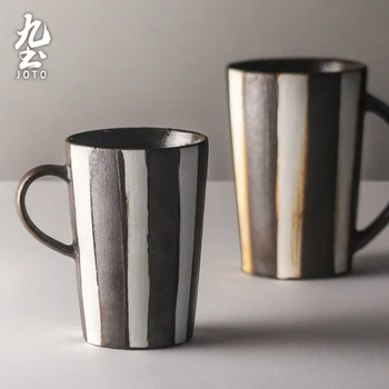 

Large Vintage Pottery Coffee Cup Textured Porcelain Tea Cup with Handle Hand Painted Tampa De Silicone Home Drinkware 50CC