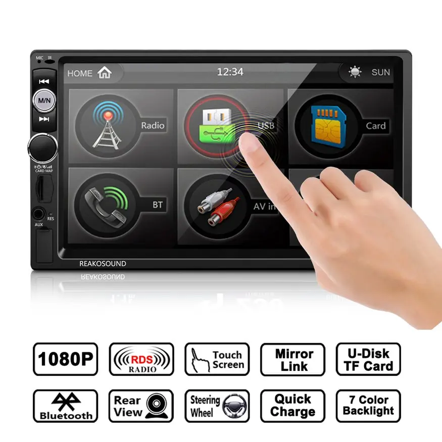 

Reakosound Full HD 1080P 7 inch IR Remote Control Touch Screen Bluetooth/FM/TF/USB Car MP5 Player with Rear View Camera