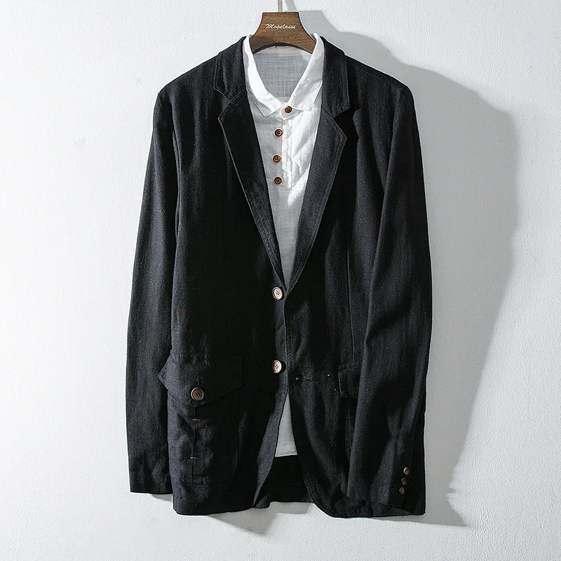 

2019 Autumn Solid Color Flax Suit MEN'S Casual Jacket Large Size Loose Cotton Linen Suit Men's