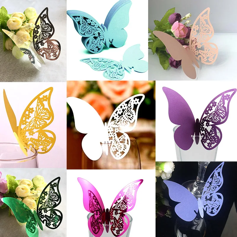Butterfly Laser Cut Paper Place Card Escort Card Cup Card Wine Glass Wedding Party Decoration 10pcs