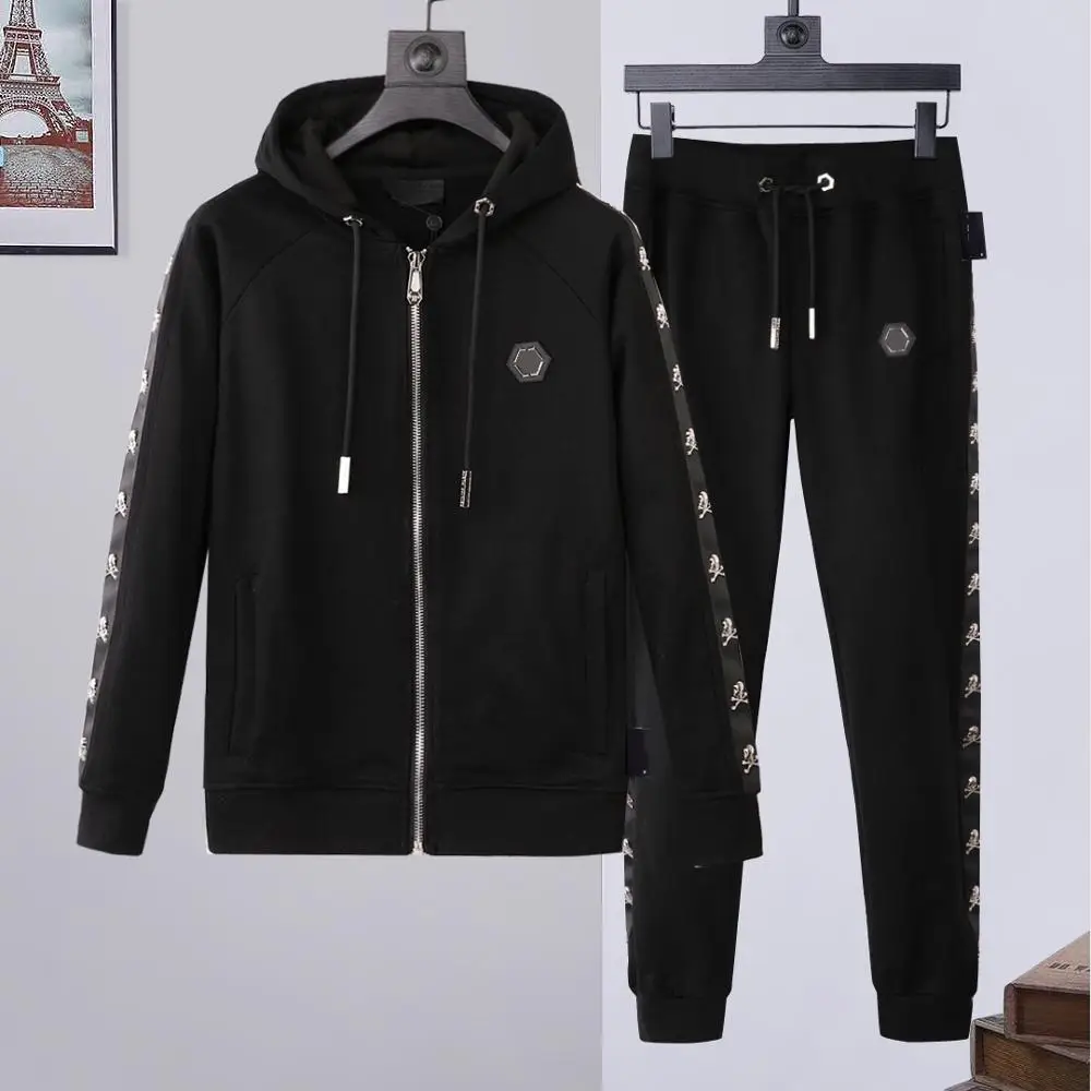 Hooded Sweatshirt Pants PP Plein 2-Piece Top-Brand Men Ropa Cotton Capucha Italy Con