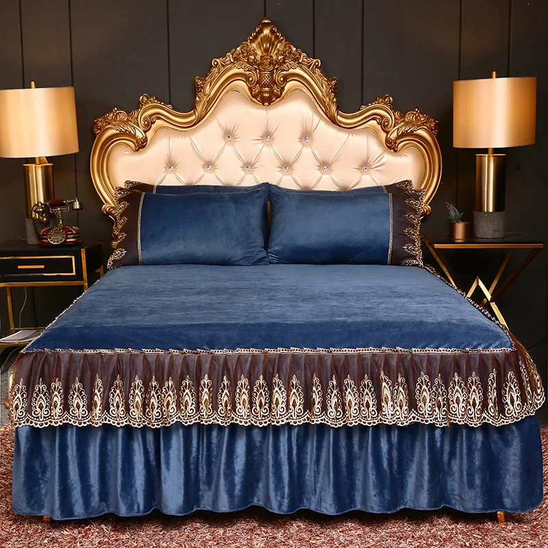 2021 New Pleated Lace Bed Bedspread Fitted Sheet Pillowcases Cotton 2