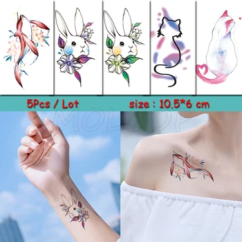 

Temporary Tattoo Sticker whale rabbit cat flower waterproof fake Tatto Water Transfer Body Art flash cute Tatoo girl woman kid