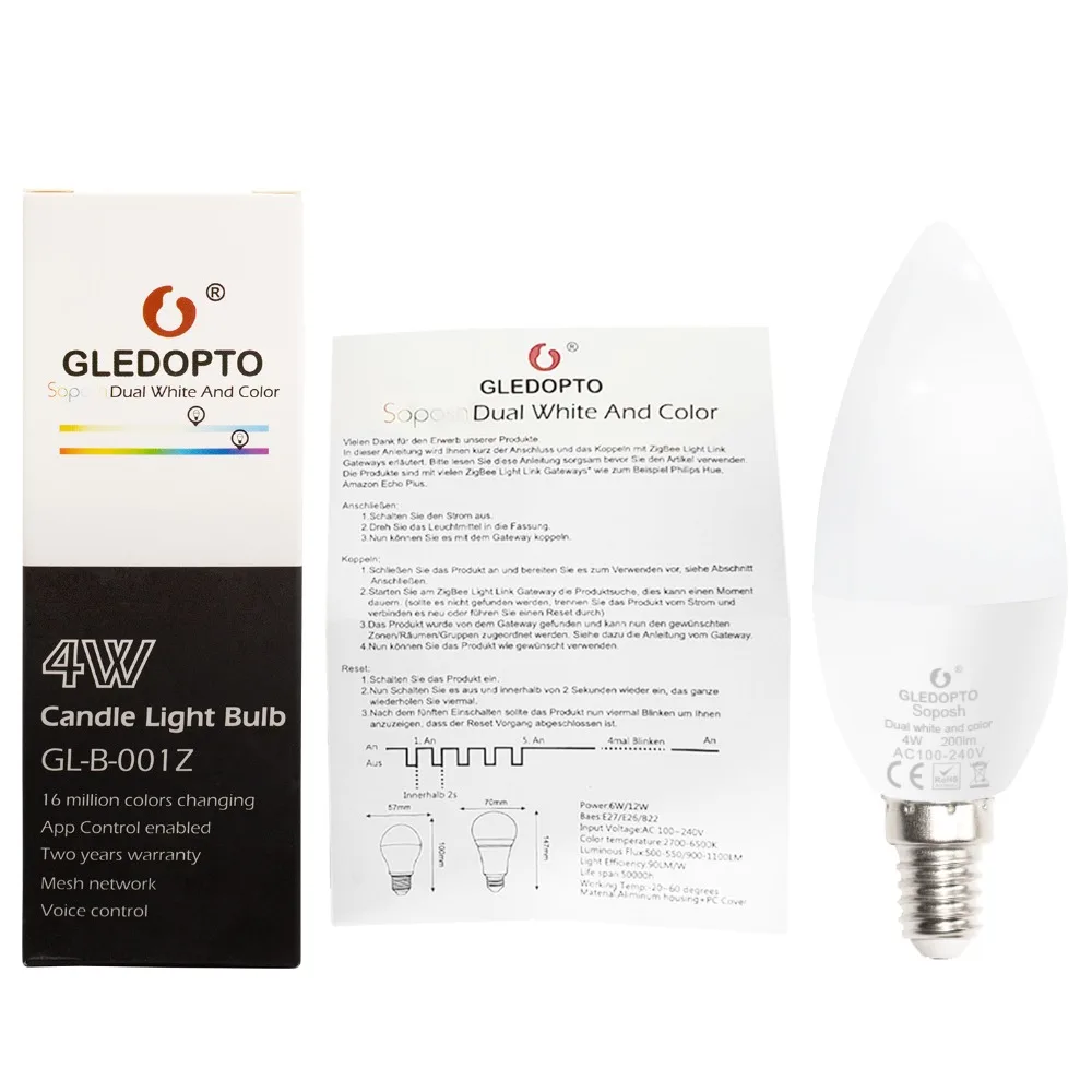 Светодиодная смарт-лампочка zigbee 4 Вт E12/E14 с регулируемой яркостью RGBCCT Ambiance декоративная свеча лампы совместимы с Amazon Echo Plus AC