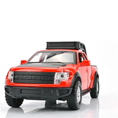 1:32, Ford Raptors, сплав, модель автомобиля, игрушка, оттягивается, флеш-музыка, литье под давлением, металлические пикапы, модель, классический американский автомобиль для мальчиков - Цвет: Черный