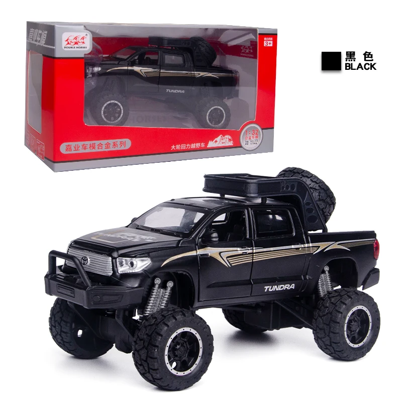 Black send box 1:32, новинка, Toyota Tundra, внедорожник, большое колесо, литье под давлением, игрушечный автомобиль, модель автомобиля, металлический, со звуком и светильник, оттягивающийся, игрушечный автомобиль thomas - Цвет: Black send box