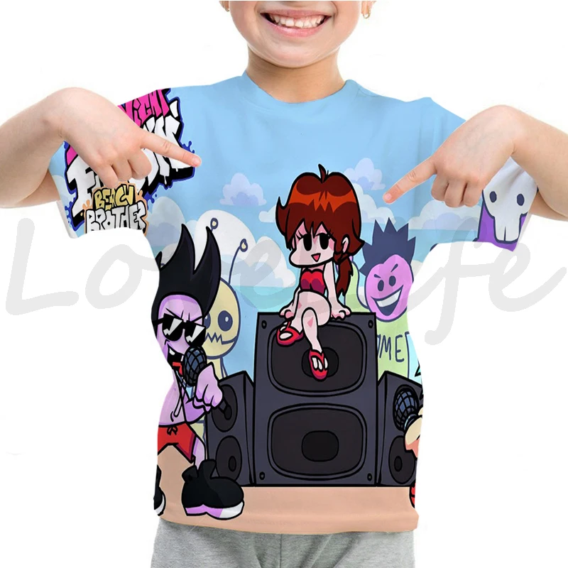 thumbnail image 1 of Camiseta Funkin de viernes por la noche para niños, camiseta divertida de manga corta con dibujos animados del juego FNF, camiseta 3D de verano para niños, ropa kawaii para niños, camiseta de anime, 1 of 5
