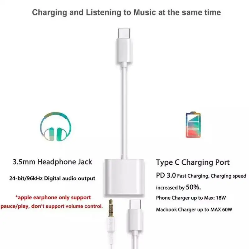 2 в 1 type-C к USB C 3,5 мм адаптер для наушников Портативный Xiaomi для мобильного телефона наушники type-C зарядка huawei разветвитель I4D0