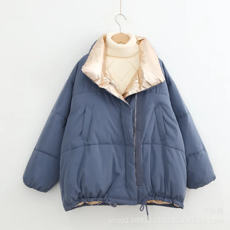 

18 Autumn And Winter New Style Casual Simple Korean-style Solid Color Loose-Fit Stand Collar Thick down Coat Cotton-padded Cloth