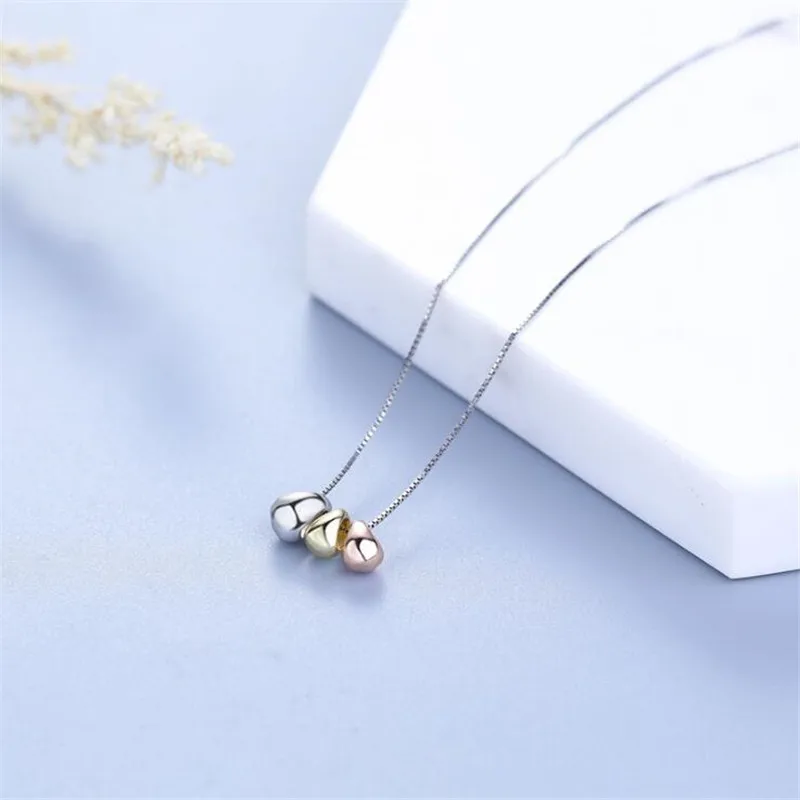 New Simple Temperament Three-color Engel Egg 925 Sterling Silver Jewelry Golden Bean Clavicle Chain Pendant Necklaces XL014 - Image 2