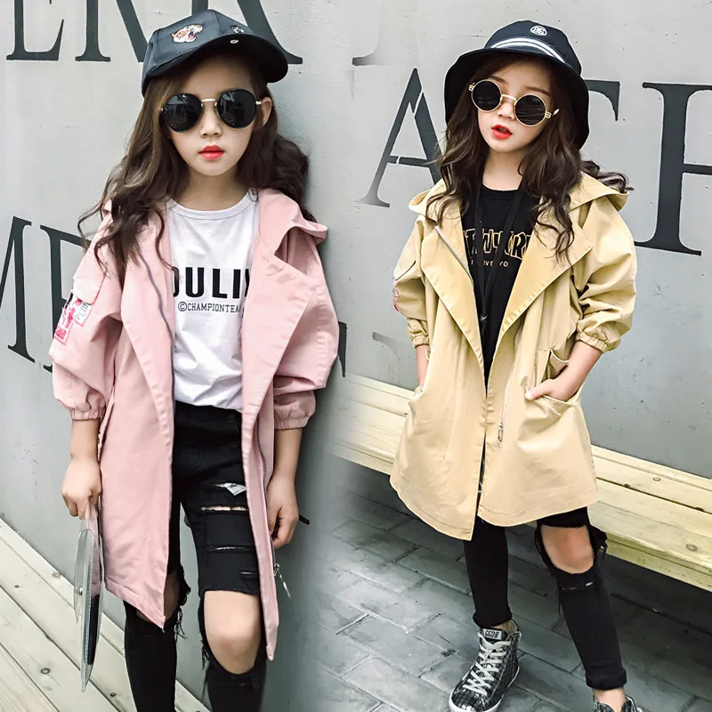 

2018 Girls Spring Trench Coat Children Mid-length Women's Big Kid Korean-style in Big Kid Western Style Little Girl Princess Coa