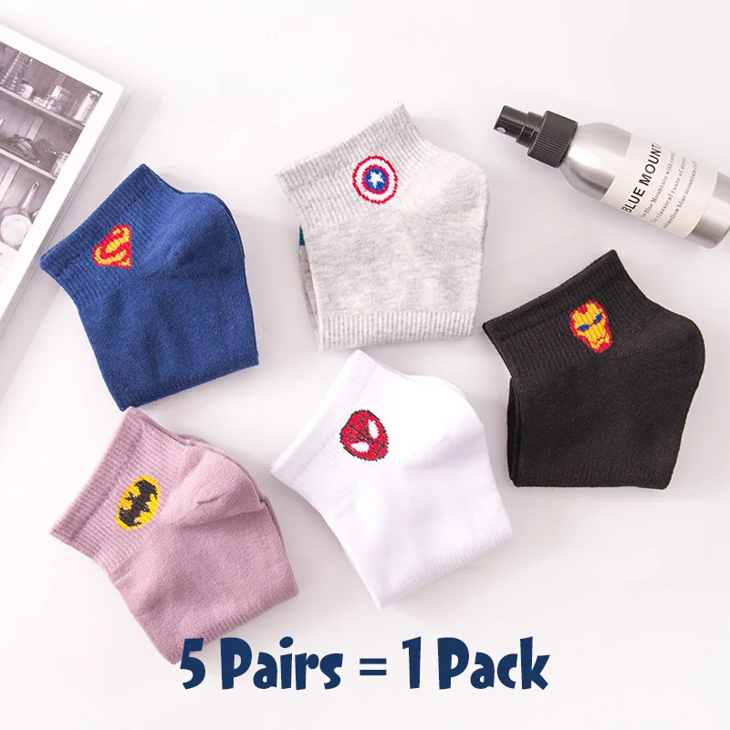 5 Pairs all color1 5 пар/упак. Герои комиксов общего носки с персонажами из мультфильмов «Супермен», «Человек-паук», «Бэтмен», Железный человек Капитан Америка Повседневное marvvl Для мужчин носки - Цвет: 5 Pairs all color1