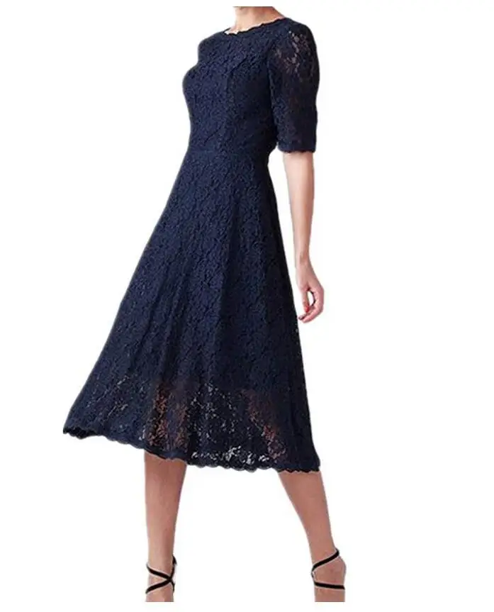 Women's Lace Mother of The Bride Dress Half Sleeve Tea Length Vintage wedding Dresses Party Prom Formal Bridesmaid Gowns