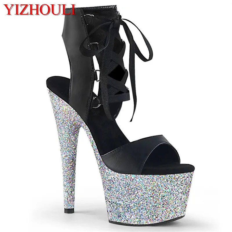 6 inches.Sequined waterproof platform, 15cm stiletto ankle boots, stage party pole dancing performance, dancing shoes