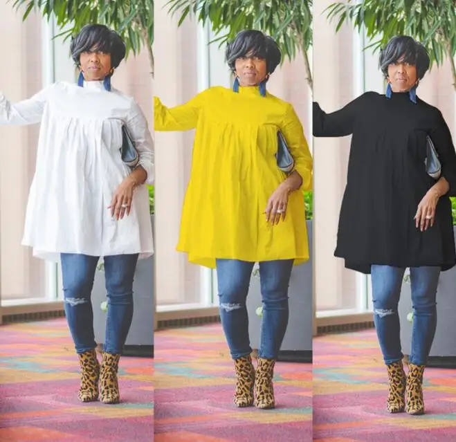 

2020 New Spring Women Fashion 100% Cotton Shirt Casual Turtleneck Blouse Long Sleeve Loose Vintage Top Pleated Blusas Plus Size