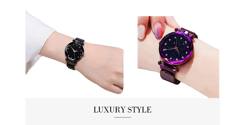 Лидирующий бренд, роскошные часы для женщин, bayan kol saati, магнитная пряжка, звездное небо, кварцевые часы для женщин, розовое золото, сетка, женские наручные часы