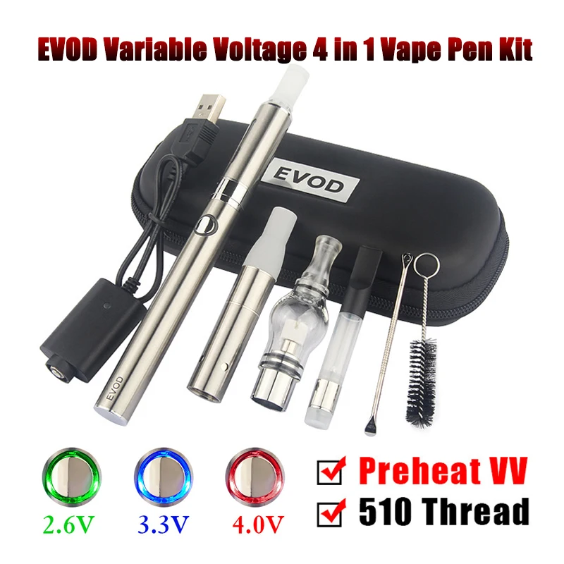 4 в 1 Набор испарителей для начинающих Mini Vapes eVod переменное напряжение Preheat CBD