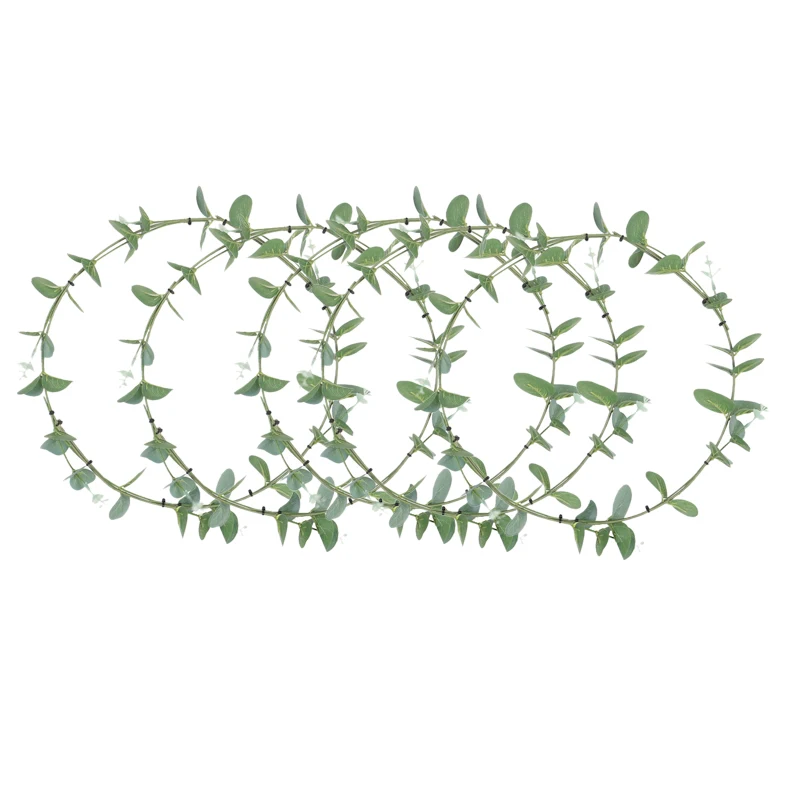 

NHBR-5Pcs/Set Simulation Green Vegetation Wreath Eucalyptus Leaf Hoop Garland Interior Decoration