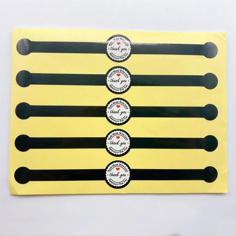 

50pcs/lot Long Strip Black Thank you Hand made with love Kraft seal Sticker Gift sealing sticker DIY note label