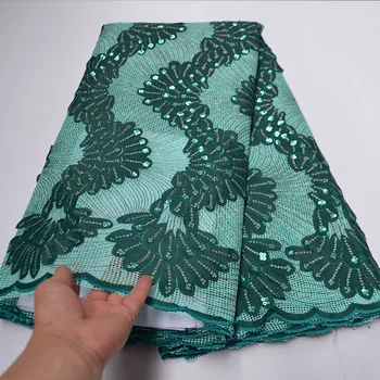 

New Aqua green African Sequins Lace Fabric High quality Sequins Embroidery Nigeria Lace Fabric For Women French Mesh Lace Fabric