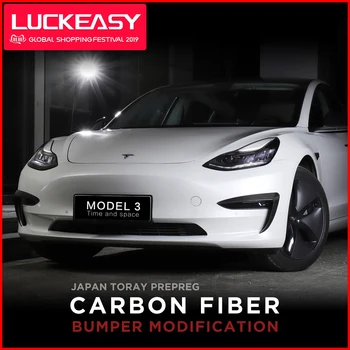 

LUCKEASY Car carbon fiber bumper modification for Tesla Model 3 2017-2019 headlight protection decoration