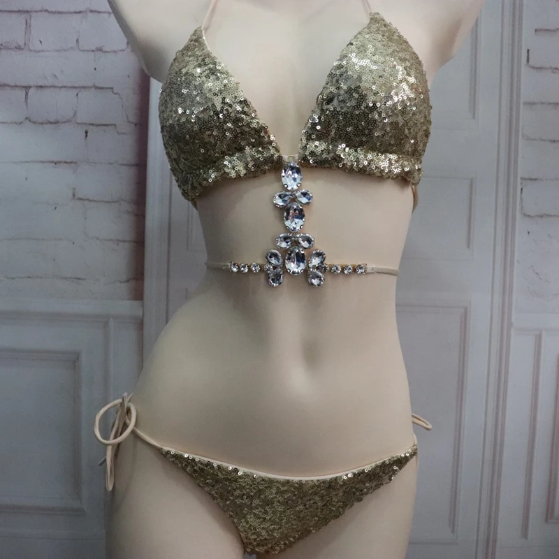 Женское пикантное белье с бретельками с кристаллами и бриллиантами, сексуальный костюм, бикини, используется для плавания, одежда для