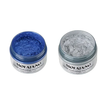 

2Pc Mofajang Style Styling Products Hair Color Wax Dye One-Time Molding Paste Hair Dye Wax Make Up Blue & Gray