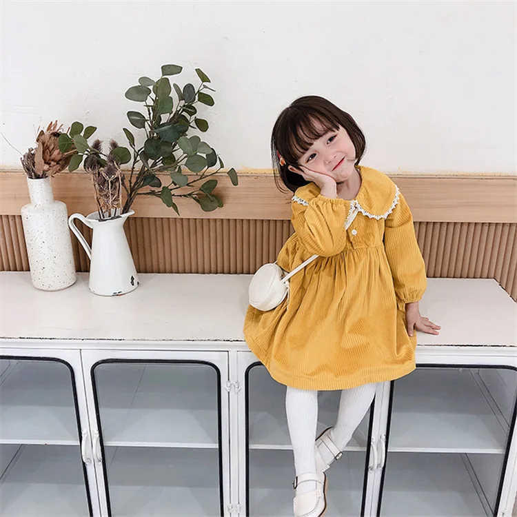 Новое поступление, Осень-зима, вельветовое платье принцессы с длинными рукавами для девочек, детское теплое флисовое платье, платья для девочек